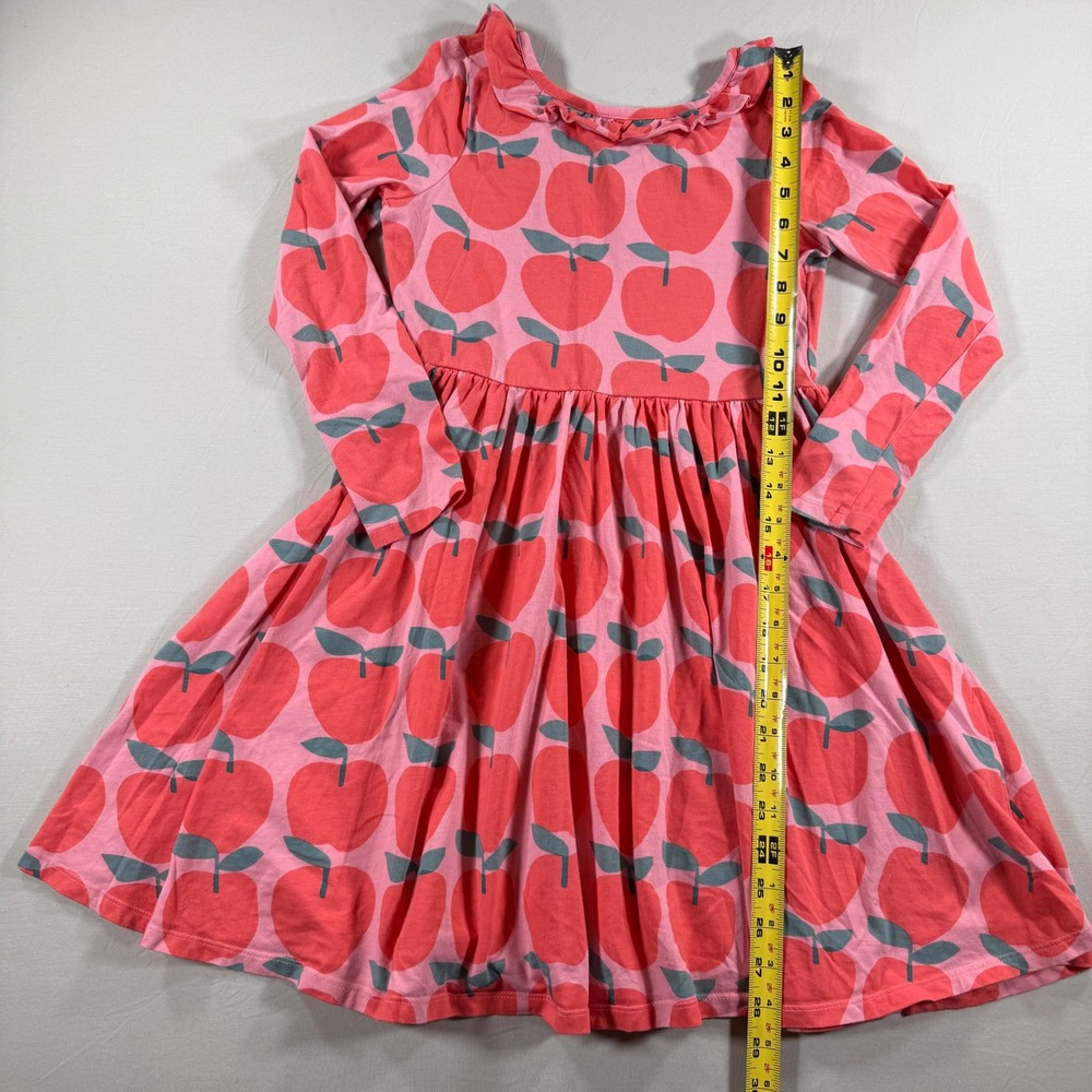 Tea Collection Kids Pink Red Apple Print Long Sleeve Ruffle Skater Dress 12 - Picture 2 of 8